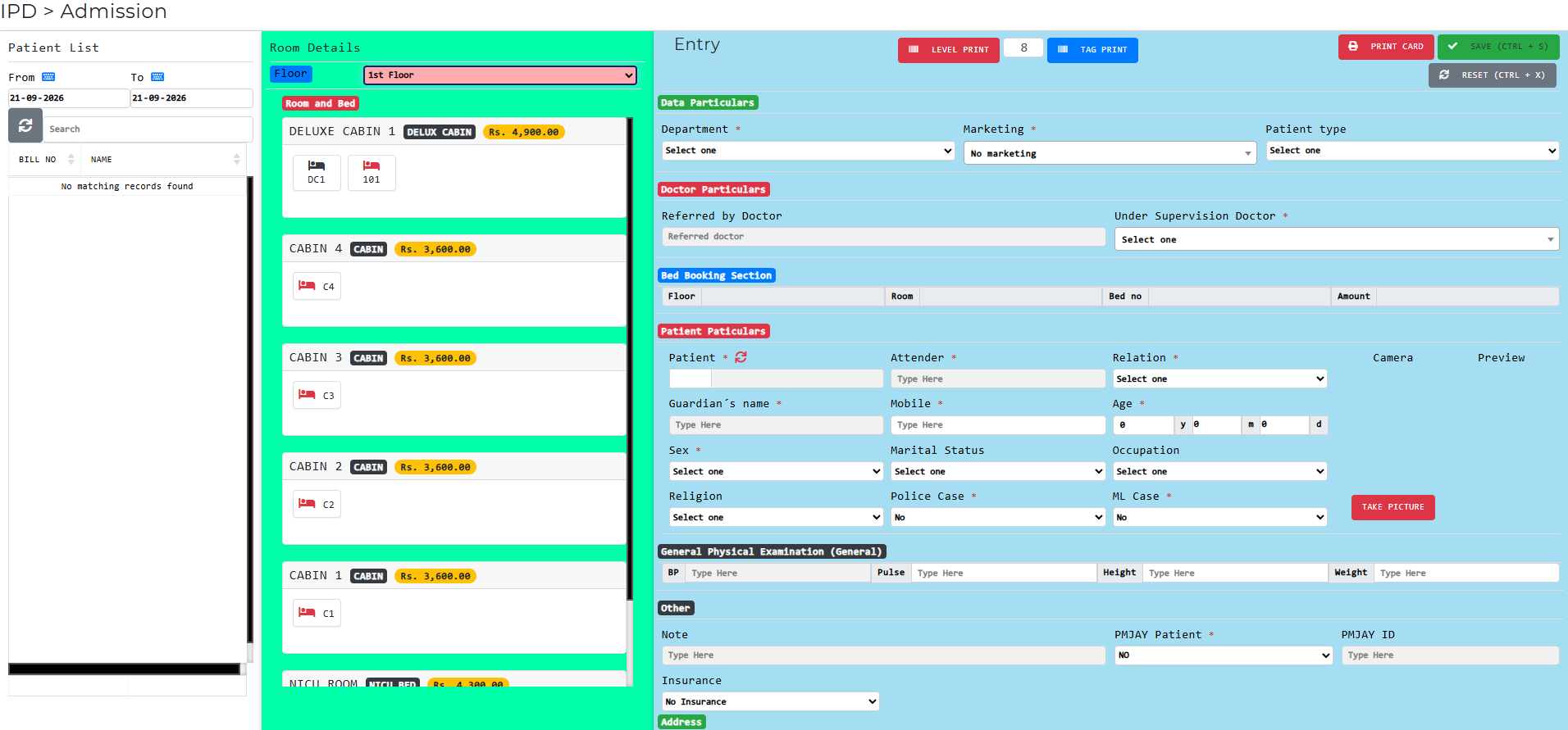 Ayurvedic Hospital Management System IPD screen